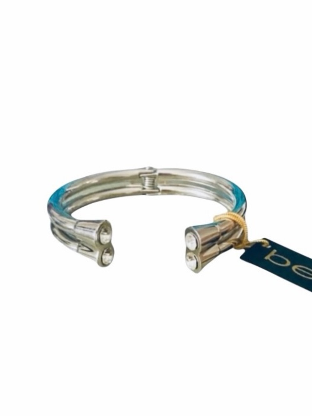 BeBe Silver and Crystal Stacked Tube Open Cuff Bracelet